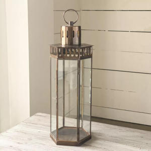 Lanterne rectangulaire en laiton doré avec panneaux en verre, décoration d'intérieur, design durable - Product Image 3