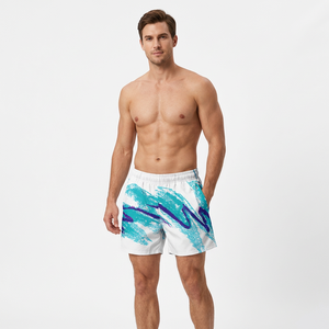 <b>Men's</b> Quick Dry Printed <b>Shorts</b> With Elastic Waist And Sublimation Design In <b>White</b> Purple Pattern Casual Style - Product Image 6