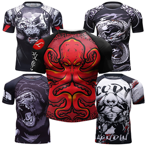 T-shirt de compression à manches courtes pour homme avec logo personnalisé 2026 et imprimé animalier audacieux par sublimation pour MMA, BJJ et gym - Product Image 4