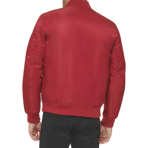 Men's <b>Red</b> Bomber <b>Jacket</b> Solid Color Zipper Closure Stand Collar Casual Style Polyester Material Autumn Wear - Product Image 2