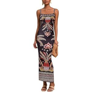Robe longue bohème tropicale sans manches pour femme avec nœud au dos, idéale pour les fêtes, les vacances et la plage - Product Image 1