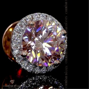 Pendientes de Diamantes con Halo de Color Fantasía, Corte Redondo en Oro Rosa de 18K, Pendientes de Diamantes Finos para Mujer - Product Image 3