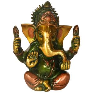 รูปปั้นพระพิฆเนศทองเหลืองขนาด4นิ้วทำด้วยมือสำหรับเป็นของขวัญผลิตในอินเดีย - Product Image 1