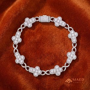 สร้อยข้อมือเงินแท้ 925 ชุบทองคำขาวประดับมอสซาไนต์ สไตล์ฮิปฮอป คิวบันลิงค์ เครื่องประดับแฟชั่นสำหรับผู้หญิงผู้ชาย ของขวัญสุดหรู เครื่องประดับคุณภาพดี ใหม่ - Product Image 4