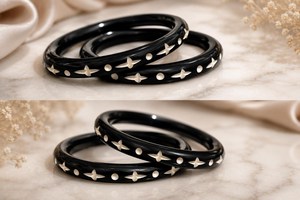 Handmade Black Resin Bangle Bone Inlay Star Dot Pattern Resin Craft Round <b>Stacking</b> Cuff <b>Bracelet</b> Women Jewelry Wholesale - Product Image 5
