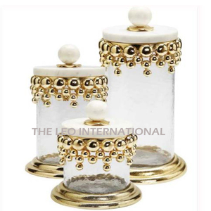 Most Popular Canister Storage Jar Candy <b>Snack</b> Metal Stainless Steel Marble Lid Glass Gold Plated Kitchen Ware - Product Image 6