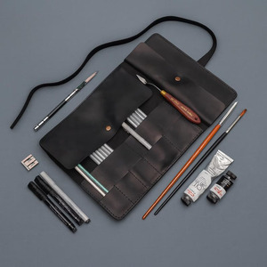Kit d'artiste en cuir véritable de qualité supérieure, organiseur portable pour outils de dessin, fabrication OEM en marque privée, vente en gros - Product Image 1