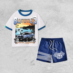 180 GSM Premium Cotton Poly T Shirt And Mesh Shorts Set Blue <b>White</b> <b>Panel</b> Design Custom Graphic Print 2 Pieces Sets - Product Image 1