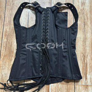 Corset de taille sous-poitrine noir en coton de haute qualité pour femme avec bretelles réglables, ceinture de corps style gothique – Fournisseur - Product Image 3