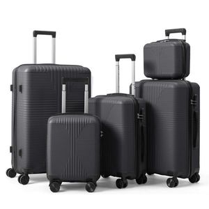 Set di Valigie in PP Grigio Scuro alla Moda con Rete, 5-in-1, Compatibile TSA (12in-28in) - Product Image 1