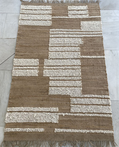 Modern Handmade Woven Lightweight Multi-Textured 100% <b>Jute</b> Medium Thickness Area <b>Rug</b> Stripes Boxes Pattern Door Mat Home Hotel - Product Image 1