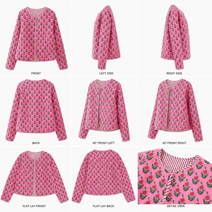 Custom Women’s Pink Floral Quilted <b>Jacket</b> <b>Lightweight</b> Printed Cotton Casual Reversible Spring Autumn Coat Ladies Fashion <b>jackets</b> - Product Image 6