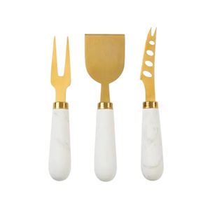 Luxury Golden Geometric Handle Stainless Steel Cheese Knife <b>Set</b> 3-Piece Modern Charcuterie Board Cutter and Slicer Utensils - Product Image 2