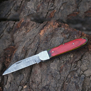 มีดพับ JOIA KNIVES เหล็กดามัสกัสเกรดอุตสาหกรรม ด้ามไม้ปักก้า ใบมีดพับแบบขาแกะ สำหรับเอาตัวรอด ล่าสัตว์ และใช้ในชีวิตประจำวัน - Product Image 3