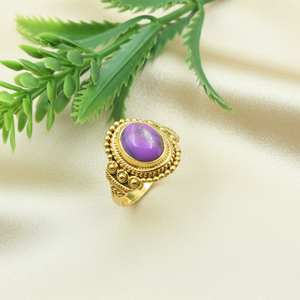 Vintage Boho Purple Copper <b>Turquoise</b> <b>Ring</b> 925 Silver Statement <b>Ring</b> Oval Stone Handmade Ethnic Jewelry Gift for Women gift her - Product Image 4