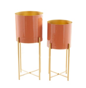 Ensemble de 2 pots de fleurs en métal à motif floral avec support, forme ronde, parfait pour la maison et le jardin, jardinière décorative - Product Image 3