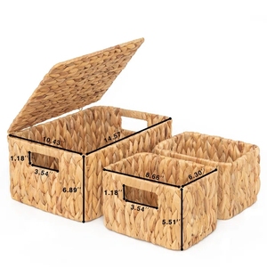 Venta caliente Ecológico Moderno Rectangular Jacinto de agua natural Cesta de almacenamiento con asas Conveniente para tapas de uso diario - Product Image 5