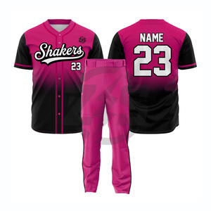 ชุดยูนิฟอร์มเบสบอล Zersia International Shakers สีชมพู-ดำ พิมพ์ลายแบบ Sublimation Transfer สำหรับผู้ใหญ่ แบบ Unisex ผ้าโพลีเอสเตอร์ระบายอากาศได้ดี - Product Image 1