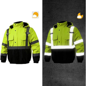 Chaqueta de Trabajo de Alta Visibilidad Reflectante de Poliéster Rip-Stop, Chaqueta de Seguridad para Hombre con Capucha y Bolsillos, Franjas Amarillas y Negras, Certificación CE - Product Image 5