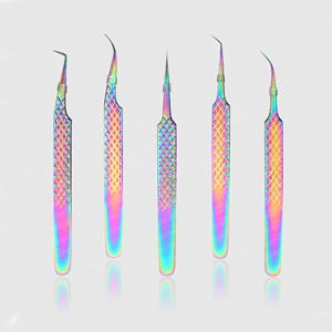 Pinzas de pestañas de diamante multicolor de diseño personalizado Fácil de usar Acero inoxidable con punta puntiaguda Etiqueta privada - Product Image 4
