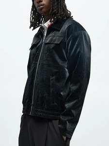 <b>Cropped</b> Coated Padded Leather Bomber <b>Jacket</b> - Product Image 3