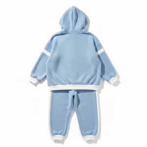 High Quality Cotton Light Blue Fleece Tracksuit Set Full <b>Zip</b> <b>Hooded</b> Sweatshirt & Sweatpants Solid Color Winter Casual Loose Fit - Product Image 6