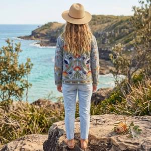 Chaqueta de Algodón con Bordado Floral para Mujer, Cuello Mandarín, Manga Larga, Estilo Prairie Chic de Primavera, Largo Regular, Tejido Transpirable - Product Image 2