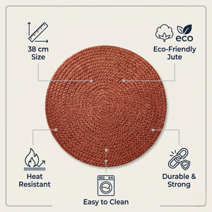 Circular Jute <b>Table</b> <b>Mat</b> Minimalist Natural Color Fringe Edge | Handmade Eco-Friendly Round Dining Placemat for Home Hotel Use - Product Image 5