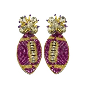 Purple Gold Football Beaded Earrings for Women Patriotic Orange White Blue Colour for Wedding or <b>Memorial</b> Day - Product Image 1