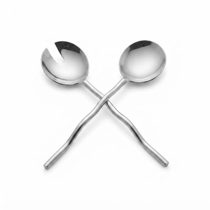 Modern Wave Handle Stainless Steel Salad <b>Servers</b> Set Luxury Mirror Polished Salad Serving Spoon and Fork Heavy Duty <b>Buffet</b> - Product Image 1