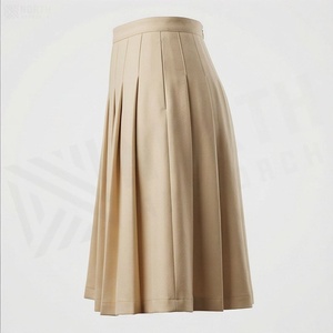 Women Pleated A-Line Skirt Knee-Length Solid Color Regular Waist Woven Polyester Cotton Comfortable All Seasons Style - Product Image 3