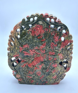 Estatua de Piedra Tallada a Mano del Dios Ganesha, Acabado Verde y Rojo Antiguo, Ídolo Hindú Decorativo para Templo, Sala de Pooja, Regalo - Product Image 5