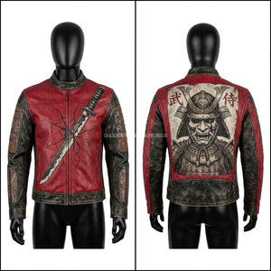 Veste en cuir de course Evil Jester, motif graphique rouge personnalisé, style clown zombie, pour motard, streetwear, carnaval, horreur, mode moto - Product Image 2