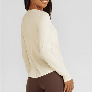 Fitness Curved Hem Yoga Shirt Women Slim Fit <b>Thumb</b> Hole <b>Cuffs</b> Workout Wear Breathable Summer Shirt Long Sleeve Quick Dry - Product Image 6