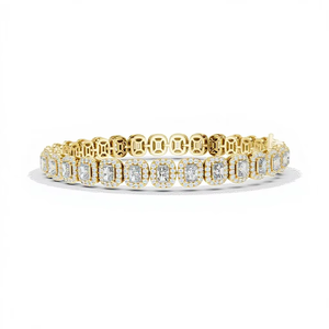 CLASSIC LAB GROWN RADIANT DIAMOND HALO 7.04CT SIDE STONE TENNIS BRACELET HIDDEN LOCK <b>SET</b> 18KT SOLID YELLOW <b>GOLD</b> GIFTING PARTY - Product Image 1