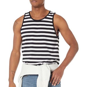 Camiseta sin mangas a rayas para hombre, cuello redondo, informal, tejida, con rayas blancas y negras - Product Image 3