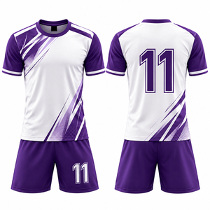 Uniforme de Fútbol Personalizable Morado y Blanco, Cuello Redondo, Manga Corta, Sublimado, Absorbente de Humedad, Unisex para Adultos - Product Image 1