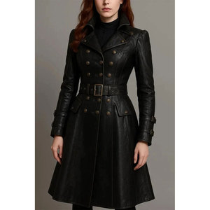 Women's Steampunk Top Faux Leather Trench Coat <b>Corset</b> Back <b>Gothic</b> Overcoat Wholesale - Product Image 1