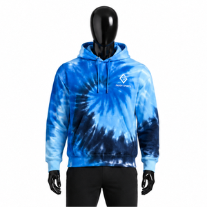 Sweat-shirt à capuche tie-dye bleu personnalisé de haute qualité avec logo, pour hommes et femmes, style streetwear, coupe oversize, en polaire, vente en gros - Product Image 1