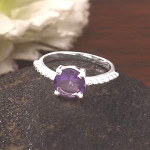 Bague en argent sterling 925 avec améthyste, faite à la main, sertie à griffes, style bohème, bijou en pierre naturelle, cadeau pour femme - Product Image 5
