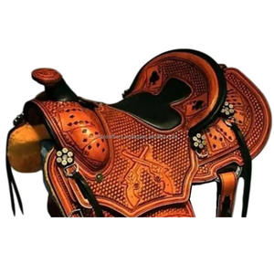 Selle de cheval de course Western Barrel exclusive de haute qualité en cuir véritable avec selle respirante confortable incurvée à la main - Product Image 5