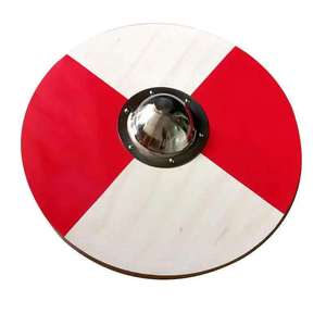 Bouclier rond en bois Viking artisanal rouge et blanc, bouclier médiéval avec boss en acier doux, prêt pour le combat, décoration murale, armure - Product Image 2