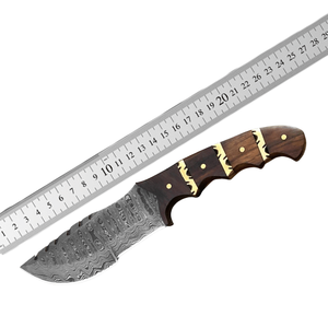 Cuchillo de Acero de Damasco con Mango de Madera, Borde Parcialmente Dentado, Hoja para Acampar al Aire Libre, 1 Pieza - Product Image 1