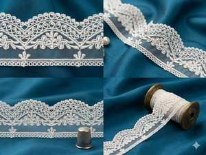 Hot Sale Premium <b>White</b> Organza Glass Nylon <b>Lace</b> Trim - Crown-Edge Floral and Geometric Embroidered Border for Bridal Wear - Product Image 4