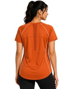Customized Women Orange Quick Dry Sports T Shirt Breathable Lightweight Gym Running Workout Yoga Athletic Activewear Tee <b>Top</b> - Product Image 2