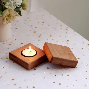 Support carré en bois pour bougie, 2 pièces, longueur 7,9 cm, largeur 7,9 cm, diamètre intérieur 4,5 cm, base 3,1 pouces, insert 1,8 pouce, couleur foncée - Product Image 5
