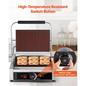 Plancha Eléctrica Comercial de 1800W para Paninis, Acero Inoxidable, Control de Temperatura, Función Sin Humo, Plancha de 13 Pulgadas - Product Image 5