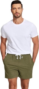 Shorts cargo à cordon de serrage pour homme, vert olive, à carreaux, décontractés, tricotés, respirants, taille mi-haute, poches, séchage rapide, 100% polyester - Product Image 3