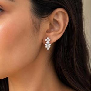 Pendientes de Oro Sólido con Diamantes de Corte Pera y Redondo en Forma de Flor, Pendientes de Lujo para Novia, Joyería de Boda, Diamantes Cultivados en Laboratorio - Product Image 2
