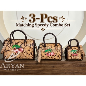 กระเป๋าเดินทางดีไซน์เชอร์รี่สุดฮิตแบบใหม่ กระเป๋าหนังวัวแท้ลาย Tooled ชุดกระเป๋าเดินทาง 3 ชิ้นเข้าชุดกัน - Product Image 1